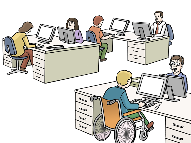 Menschen mit und ohne Behinderung in einem Büro