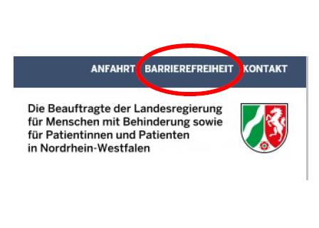 Screenshot Schalt-Fläche Barrierefreiheit rot markiert