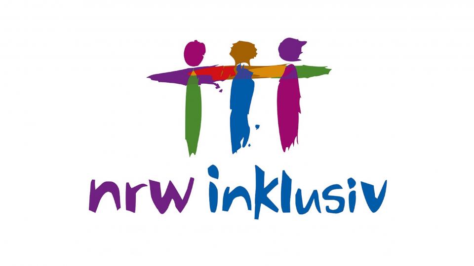 Logo NRW inklusiv: Drei bunte Figuren, darunter steht NRW inklusiv