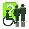 Fragezeichen über Rollstuhlfahrer mit Paar