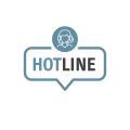 Die abstrakte Zeichnung einer weiblichen Person mit einem Headset in einem blau hinterlegten Kreis. Darunter in Großbuchstaben das Wort "Hotline" wie in einer Sprechblase.